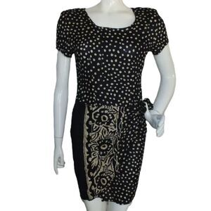 New ELISSE Mini Dress, XS/2, Polka Dot, Fold over, Knot, Blue/Tan, VINTAGE